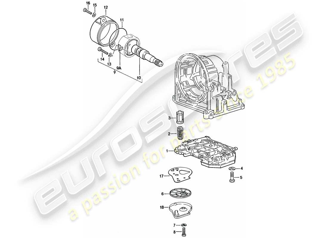 porsche 924 (1976) valve body - oil strainer - governor - automatic transmission part diagram