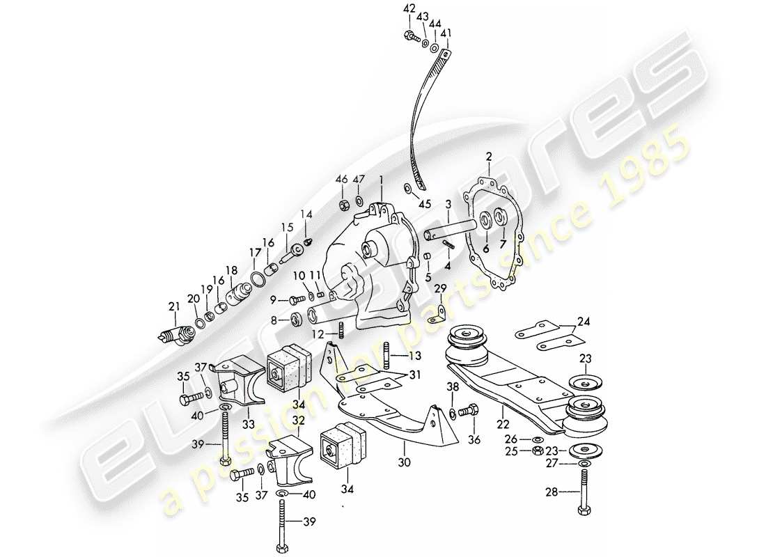 porsche 911/912 (1968) transmission cover - transmission suspension - chilled casting - and - die casting part diagram