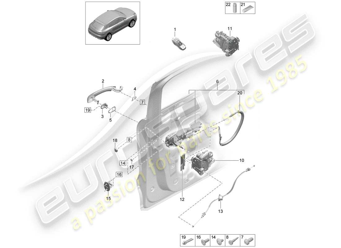 porsche macan (2019) door latches part diagram