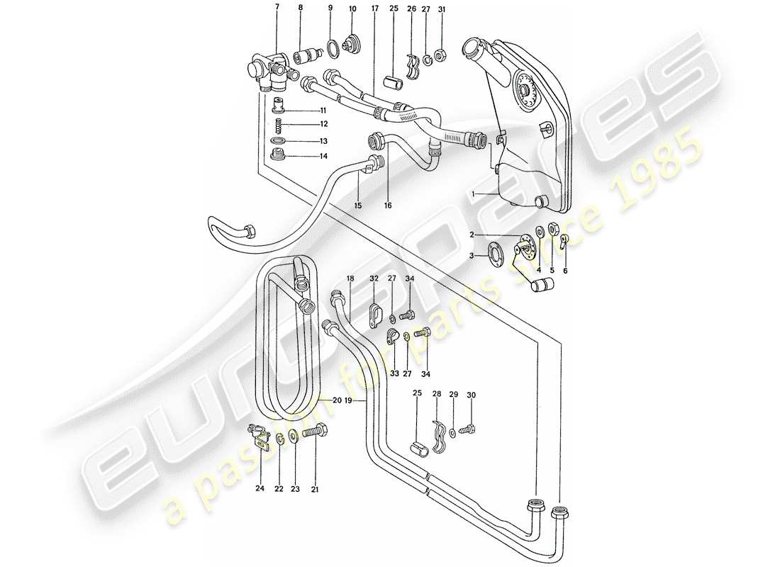 porsche 911 (1974) engine lubrication - radiator coil part diagram