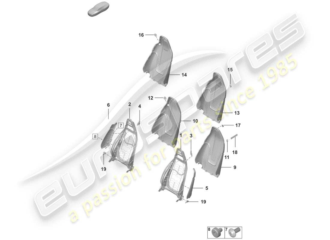 porsche 2020 frame - backrest part diagram