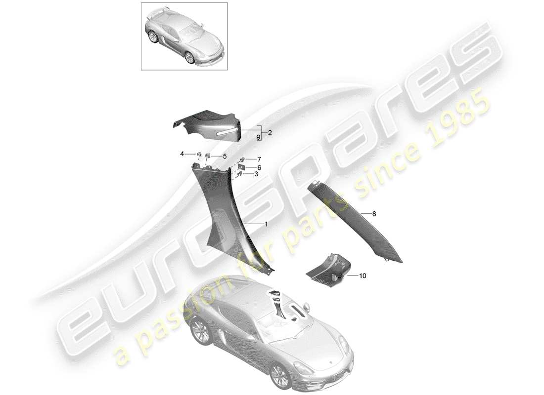 porsche cayman gt4 (2016) trims part diagram