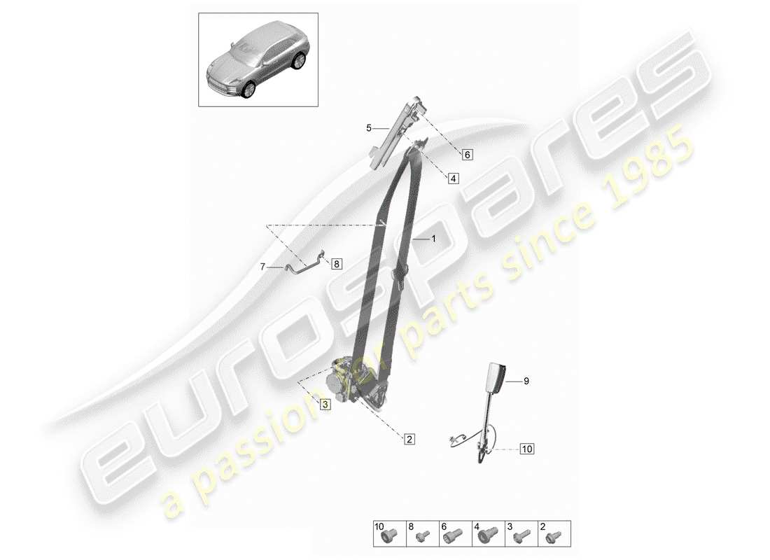 porsche macan (2019) three-point seat belt part diagram