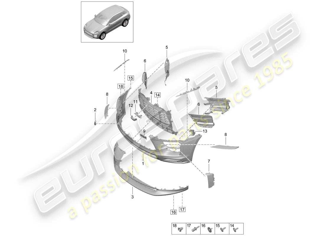 porsche macan (2019) bumper part diagram