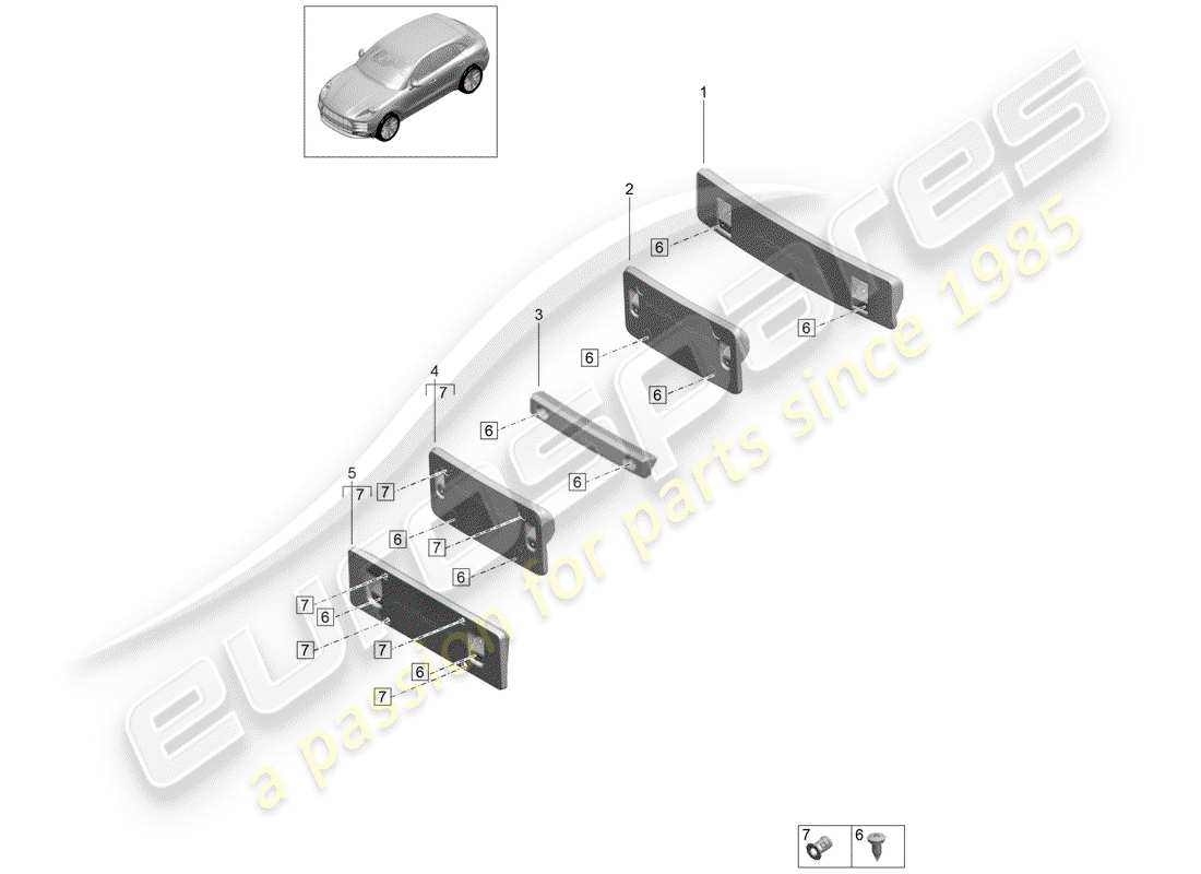 porsche macan (2019) license plate bracket part diagram