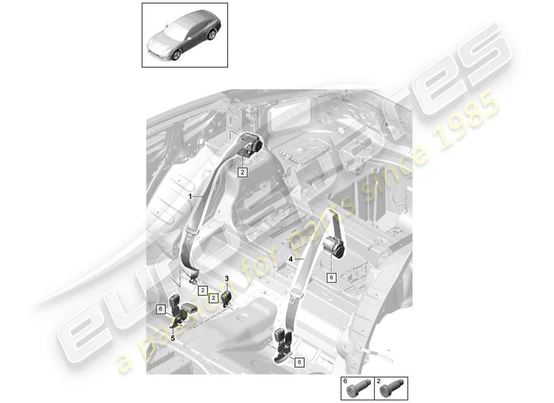 porsche panamera 971 (2017) seat belt with part diagram