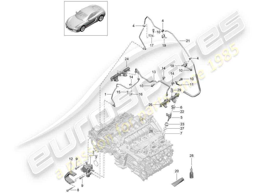 porsche cayman 981 (2015) fuel collection pipe part diagram