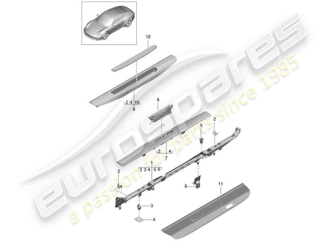 porsche 991 (2016) lining part diagram