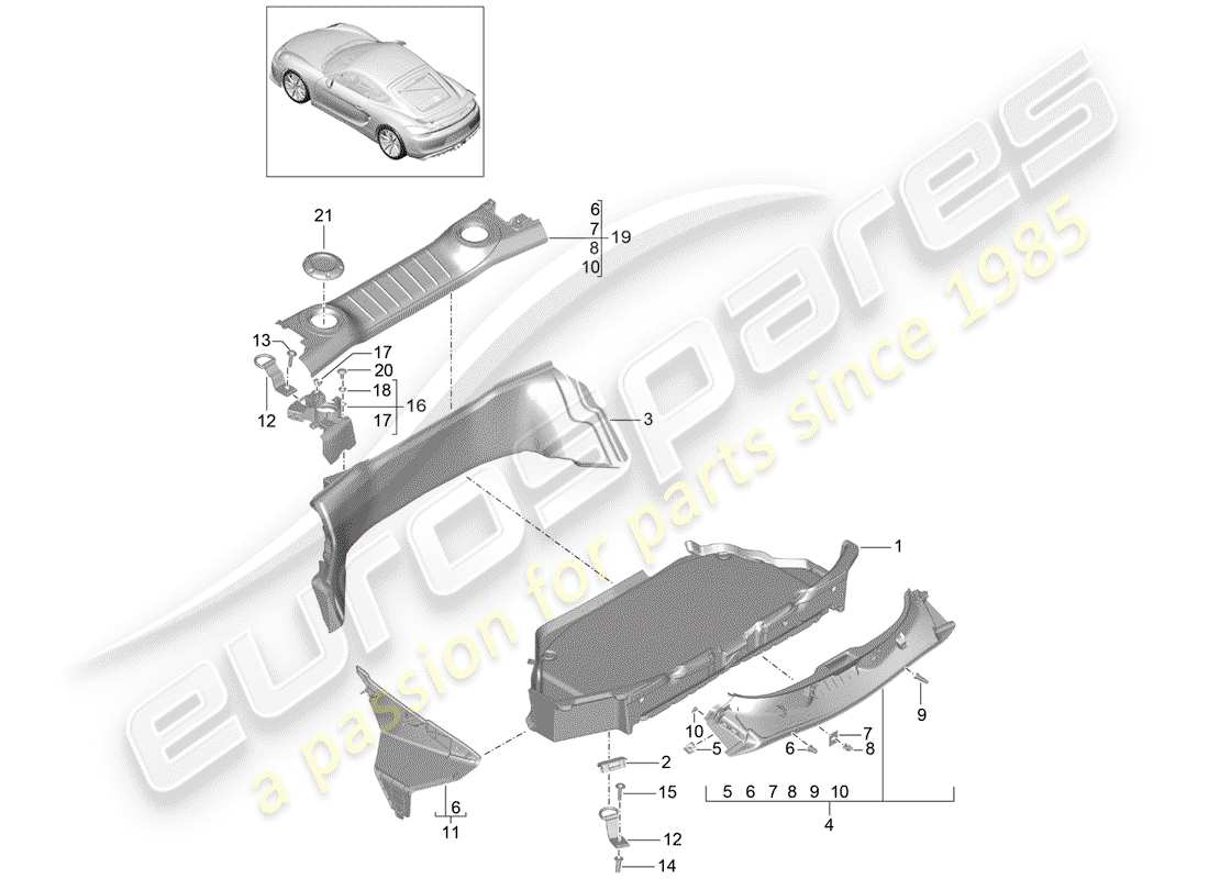 porsche cayman gt4 (2016) luggage compartment part diagram