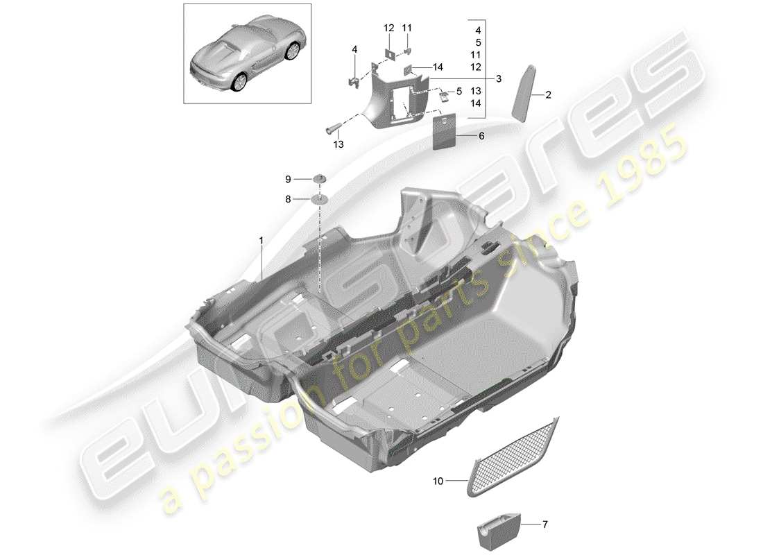 porsche boxster spyder (2016) floor cover part diagram