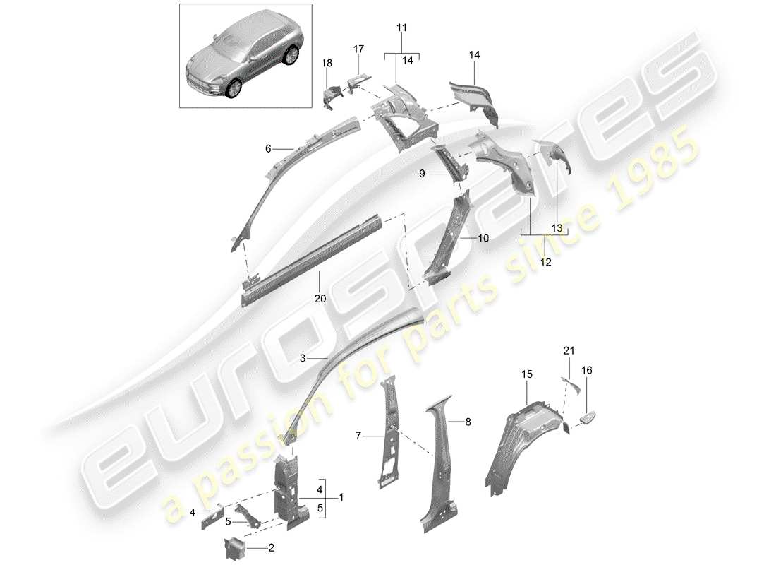 porsche macan (2019) side panel part diagram