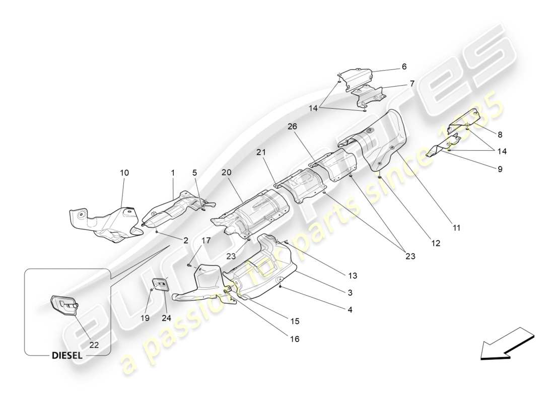 maserati qtp 3.0 bt v6 410hp (2014) thermal insulating panels part diagram