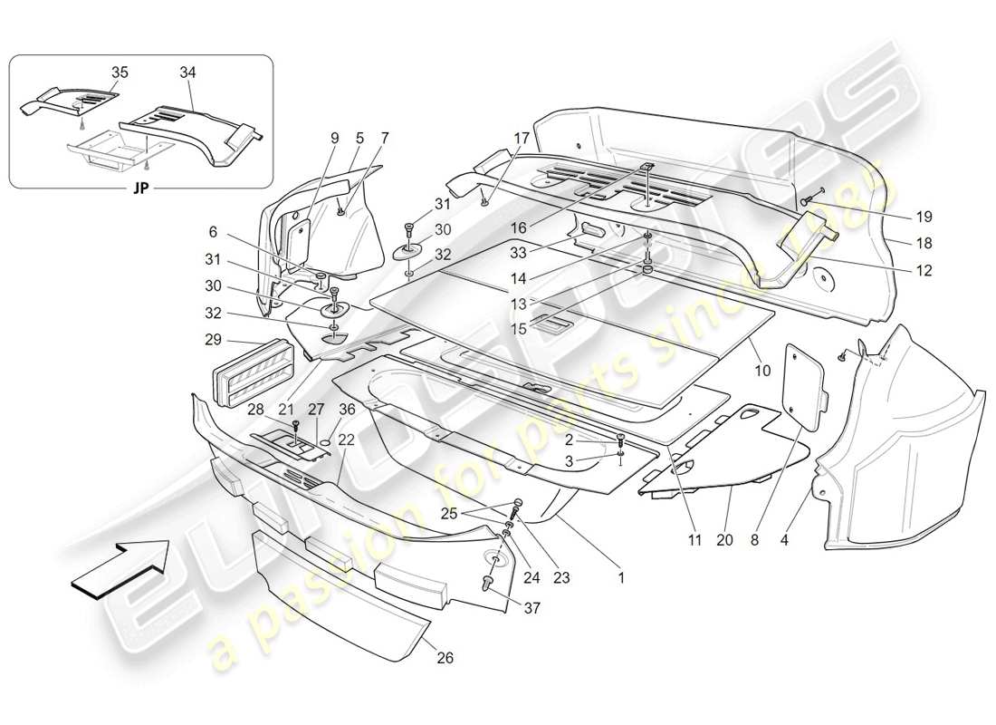 maserati granturismo (2009) luggage compartment mats part diagram