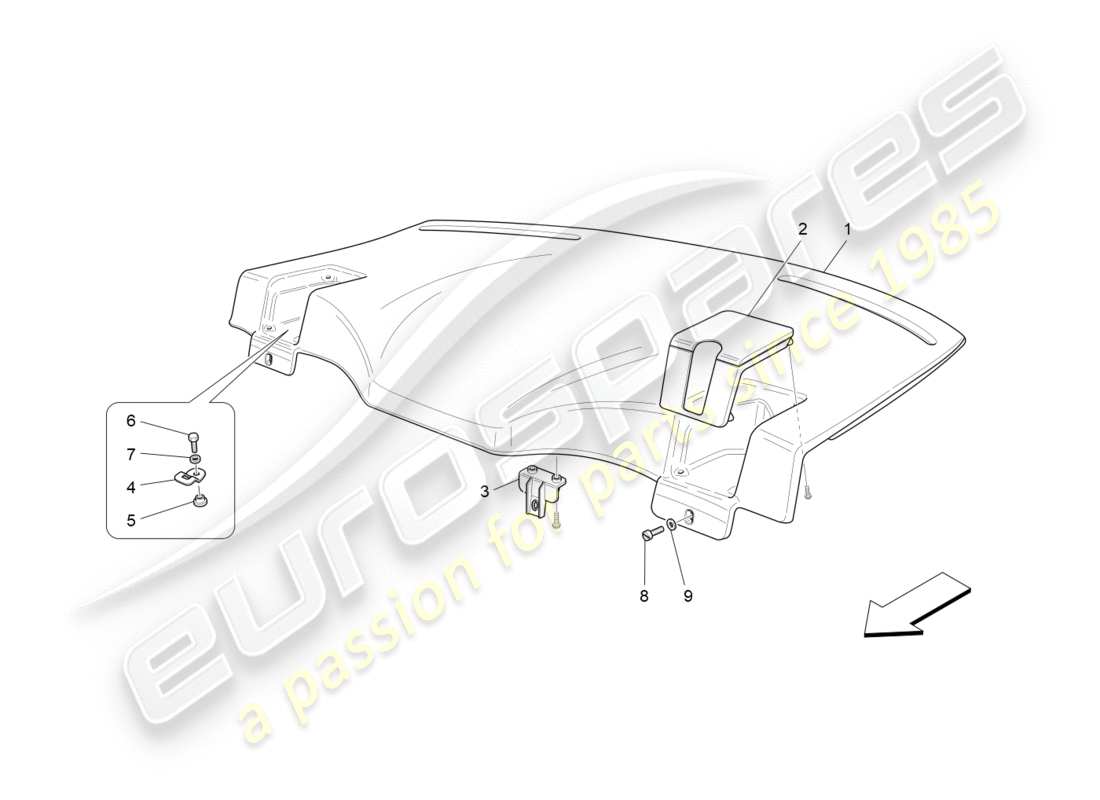 maserati granturismo (2009) rear parcel shelf part diagram