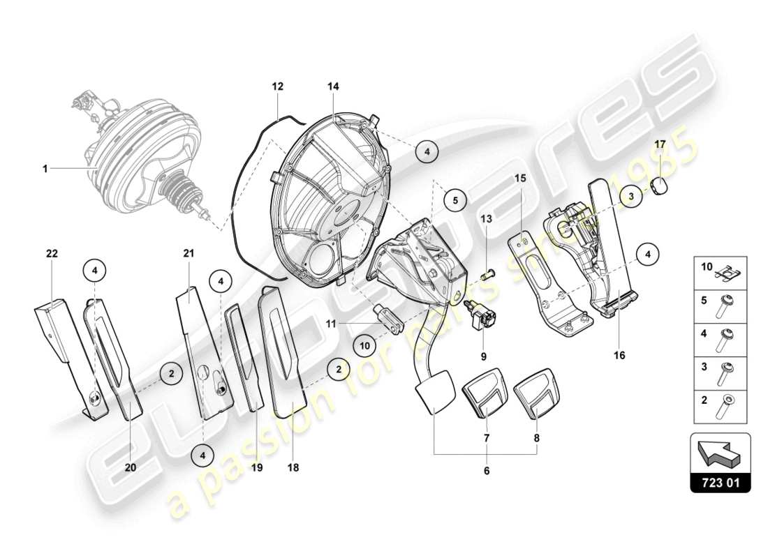 lamborghini lp700-4 coupe (2014) brake and accel. lever mech. part diagram