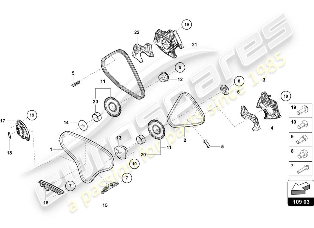 lamborghini performante coupe (2020) timing chain part diagram