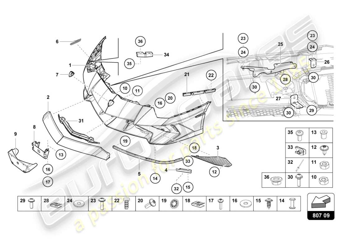 lamborghini lp750-4 sv coupe (2015) bumper, complete part diagram