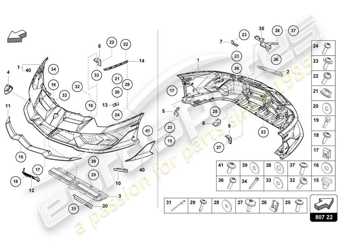 lamborghini lp770-4 svj coupe (2019) bumper, complete part diagram