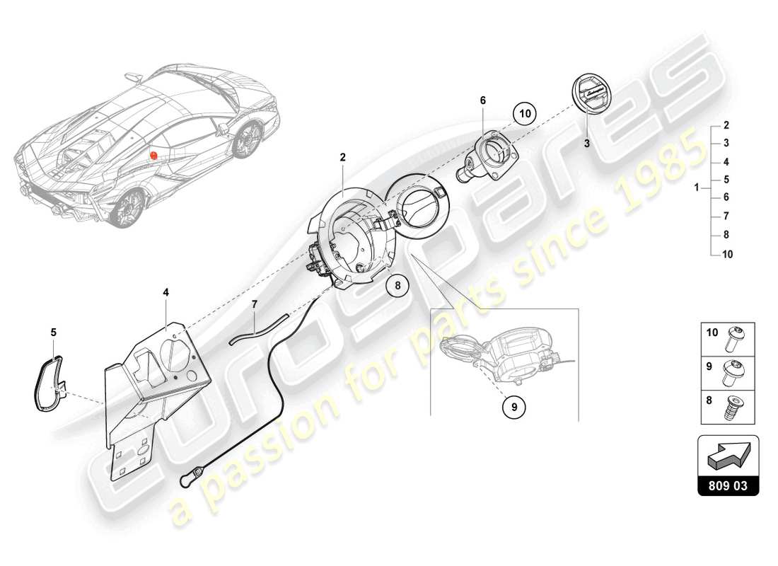 lamborghini sian (2021) fuel filler neck part diagram