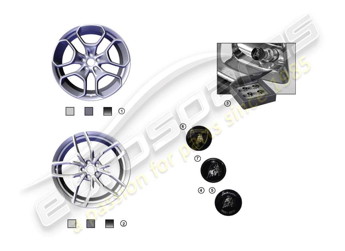 lamborghini huracan evo spyder (accessories) 1 set of aluminium rims part diagram