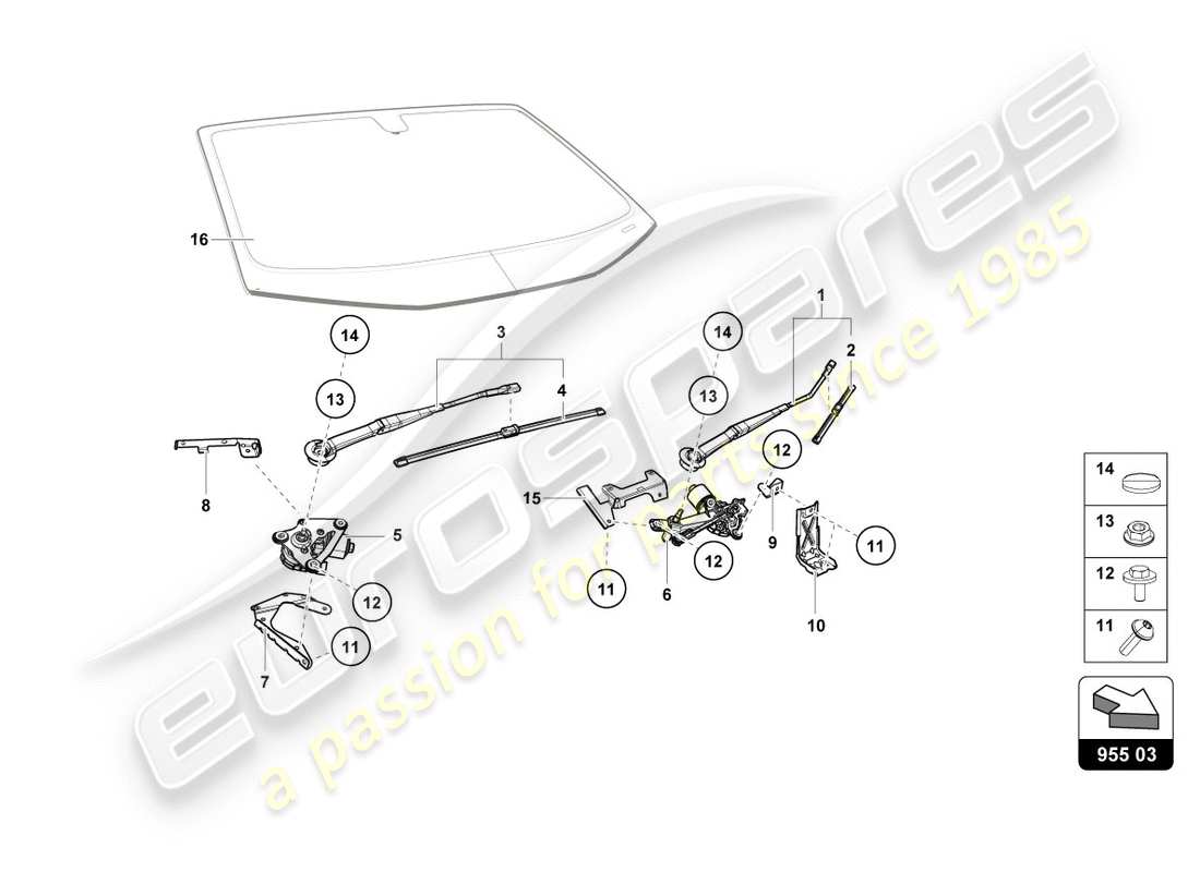 lamborghini performante coupe (2019) windshield wiper part diagram