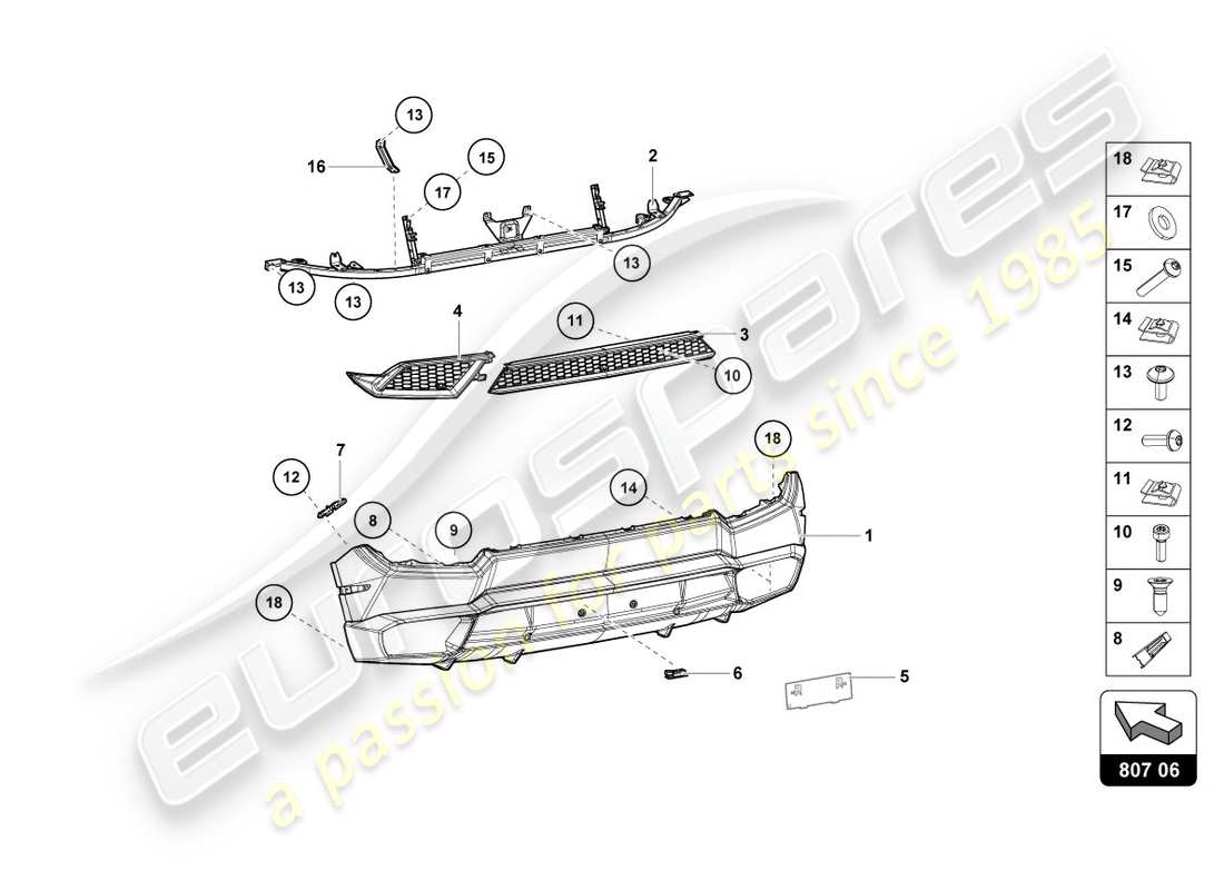 lamborghini lp580-2 spyder (2019) bumper, complete rear part diagram