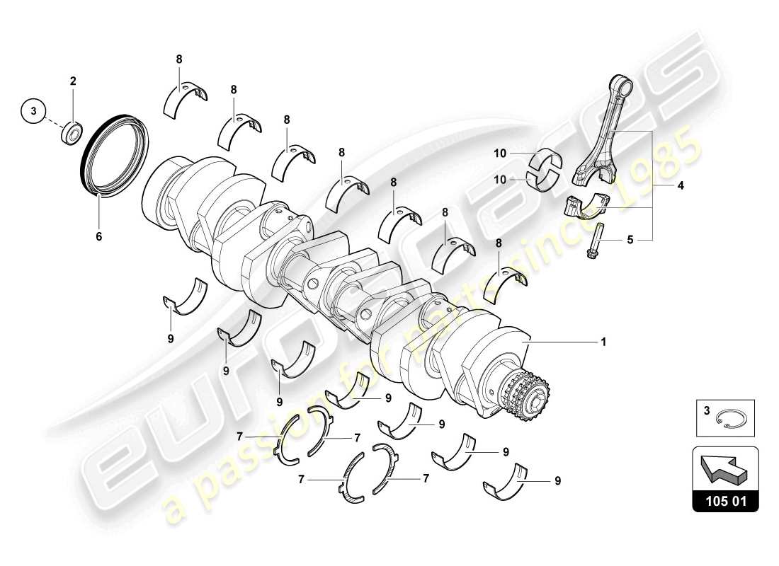 lamborghini lp720-4 coupe 50 (2014) crankshaft with bearings part diagram