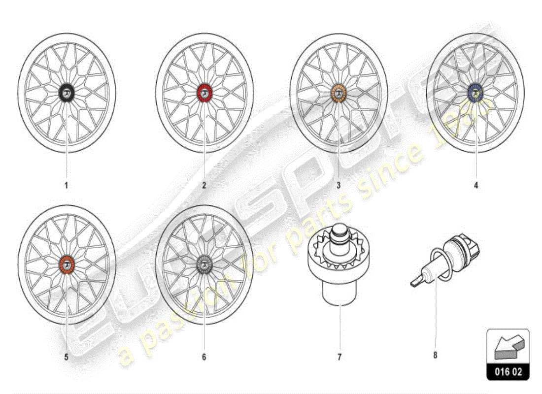 lamborghini huracan evo spyder (accessories) wheel nut part diagram