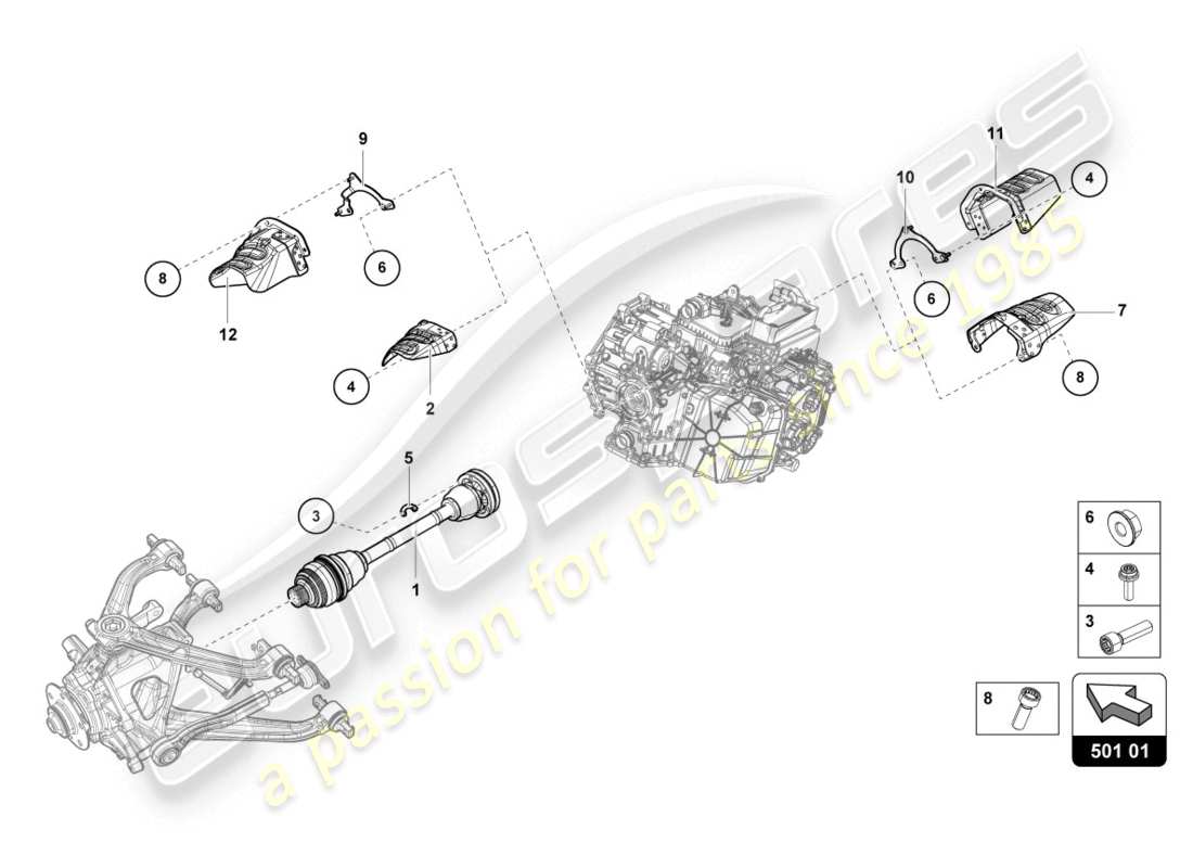 lamborghini evo spyder (2020) axle shaft part diagram