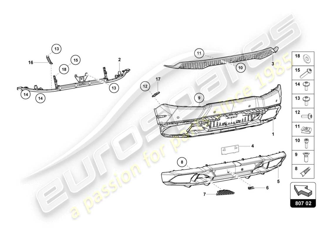 lamborghini lp610-4 coupe (2015) bumper, complete part diagram