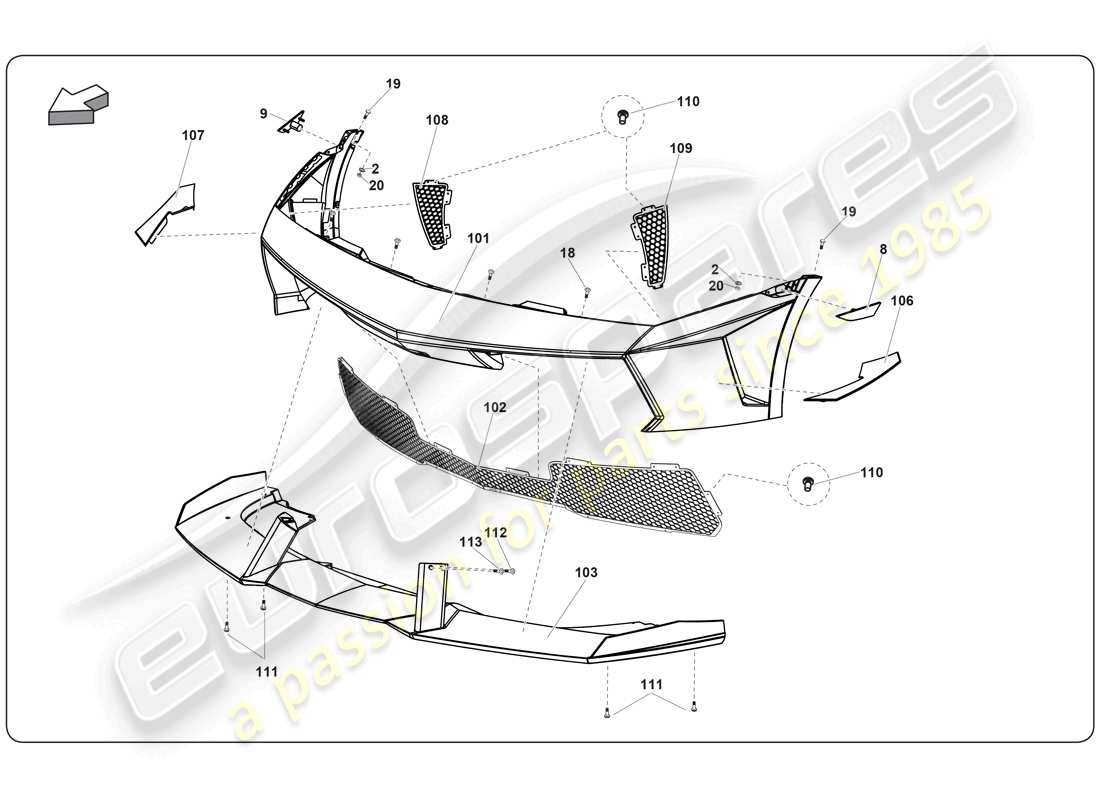 lamborghini super trofeo (2009-2014) front bumper part diagram