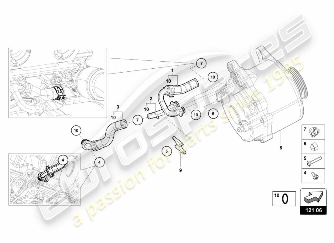 lamborghini performante coupe (2019) coolant hoses and pipes part diagram