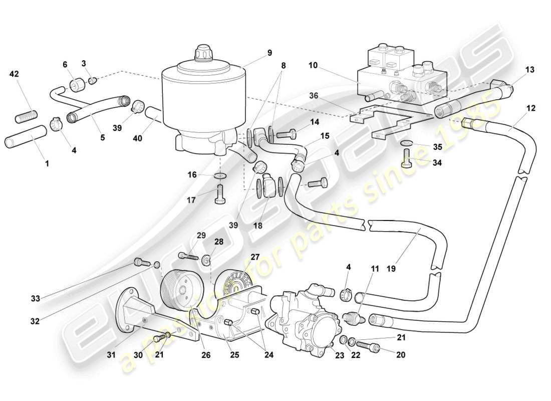 lamborghini murcielago roadster (2005) hydraulic system and fluid container with connect. pieces part diagram