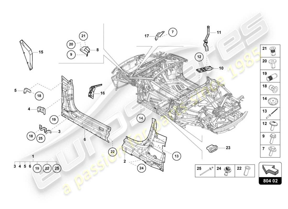 lamborghini evo spyder 2wd (2020) reinforcement part diagram