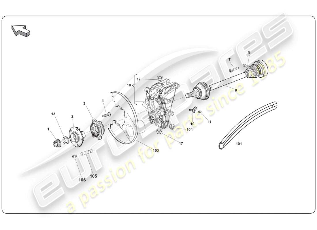 lamborghini super trofeo (2009-2014) rear drive shaft part diagram