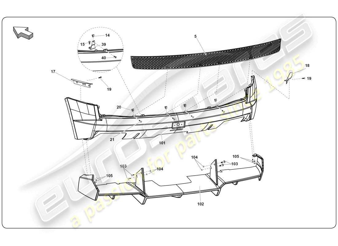 lamborghini super trofeo (2009-2014) rear bumper part diagram