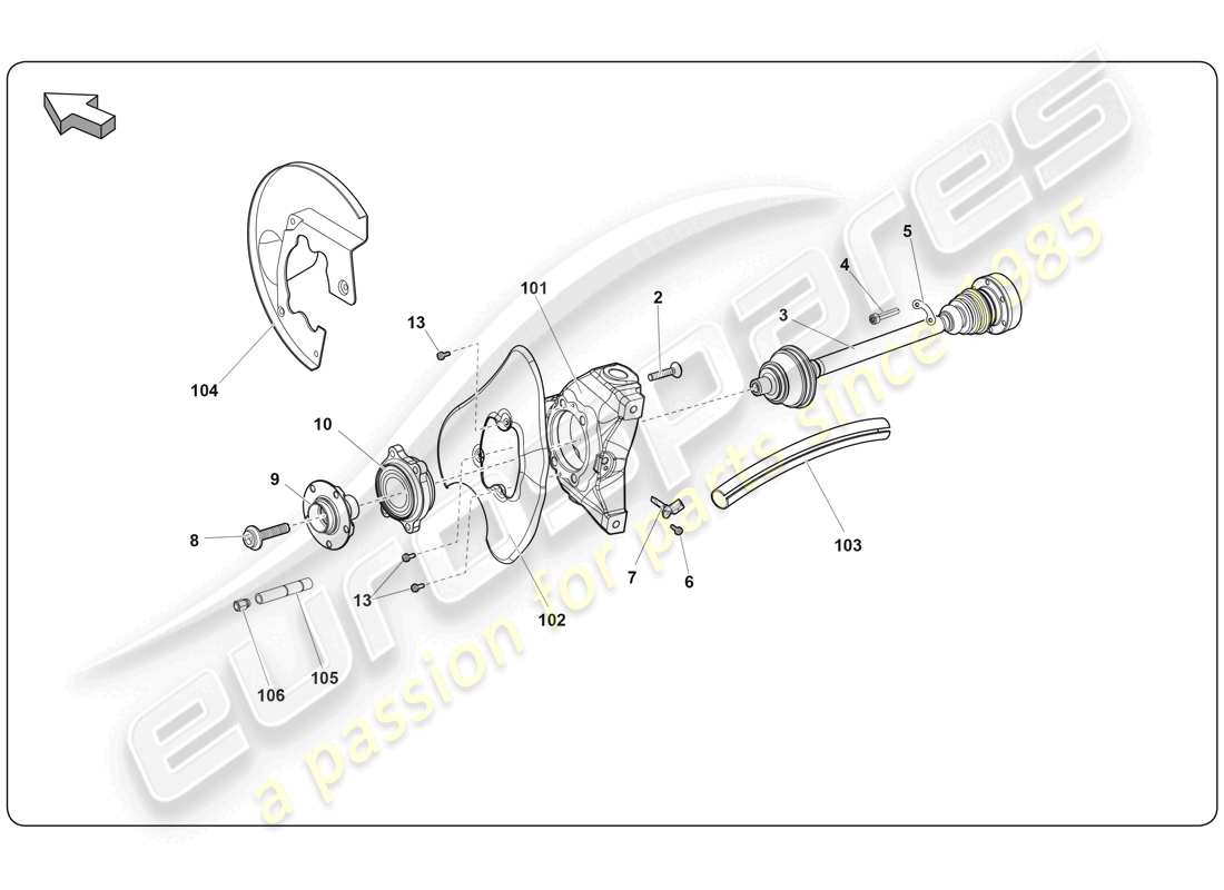 lamborghini super trofeo (2009-2014) front drive shaft part diagram