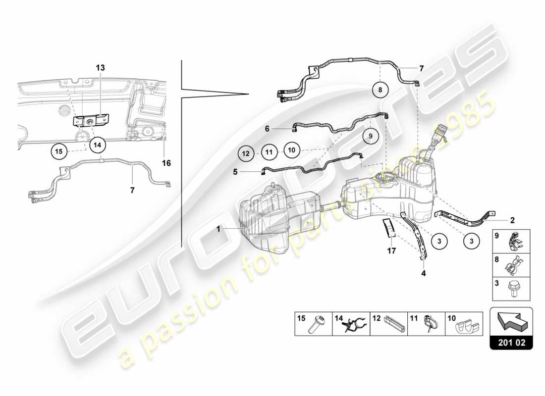 lamborghini lp610-4 spyder (2017) for fuel tank and fuel line fuel line fasteners part diagram