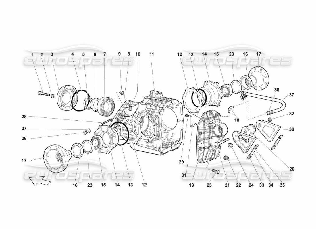 lamborghini murcielago lp670 rear differential case part diagram