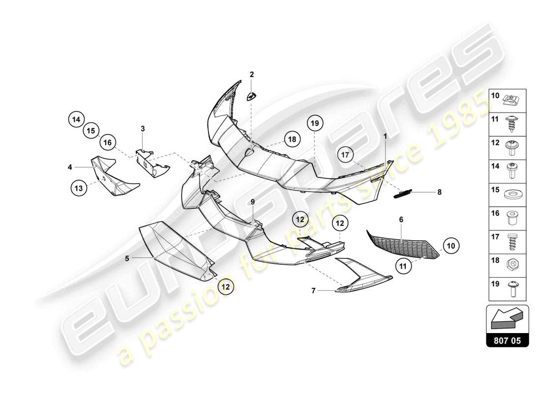 lamborghini lp720-4 roadster 50 (2015) bumper, complete part diagram