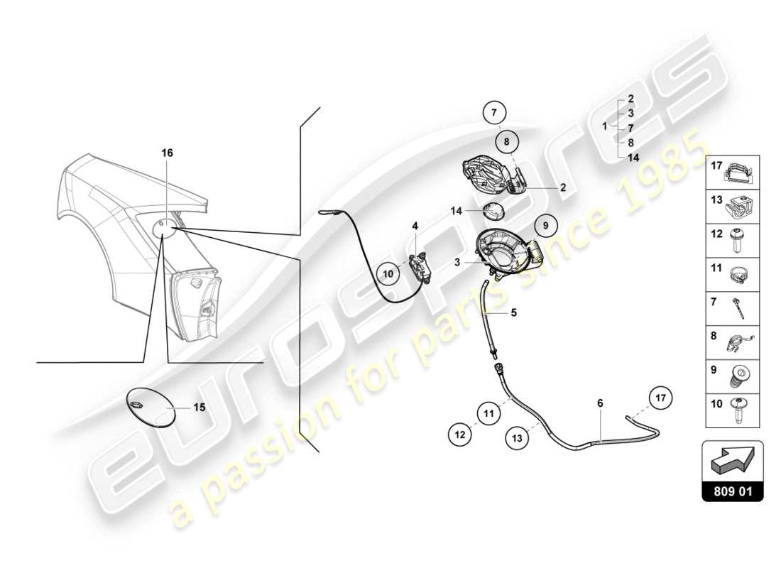 lamborghini lp610-4 coupe (2019) fuel filler flap part diagram