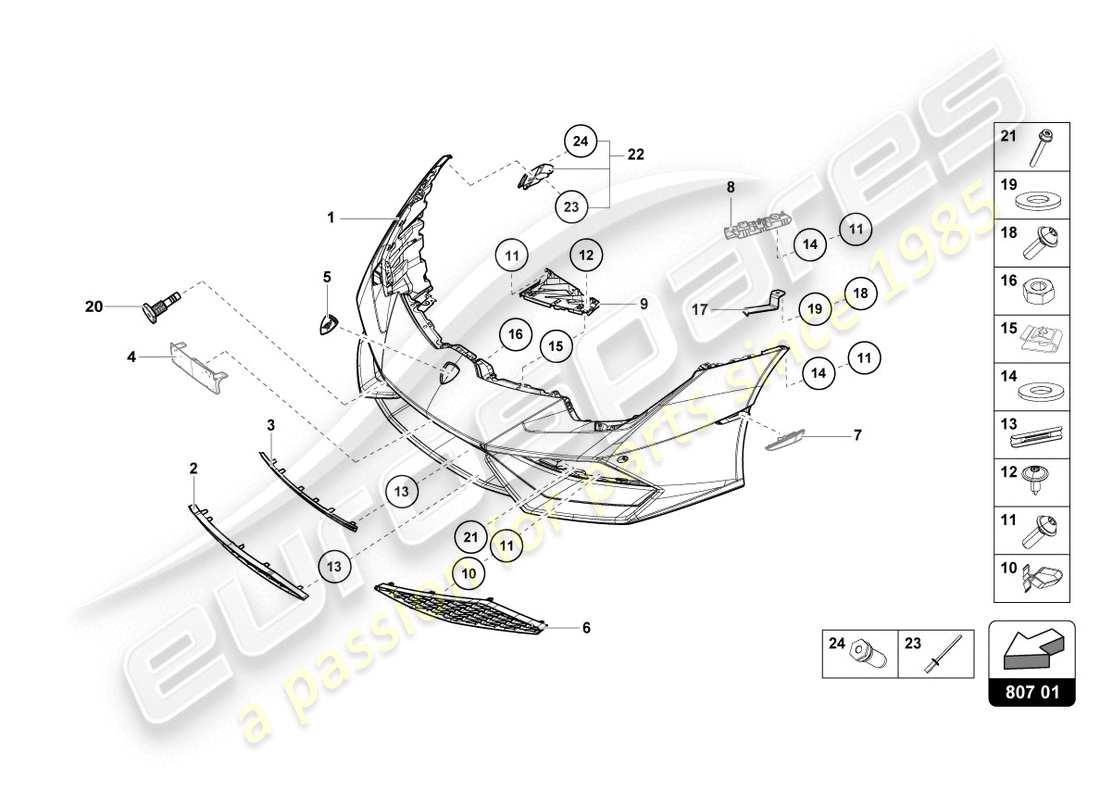 lamborghini lp610-4 coupe (2019) bumper, complete part diagram