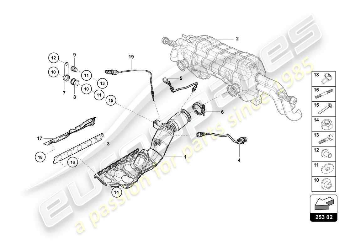 lamborghini performante coupe (2019) exhaust manifolds part diagram