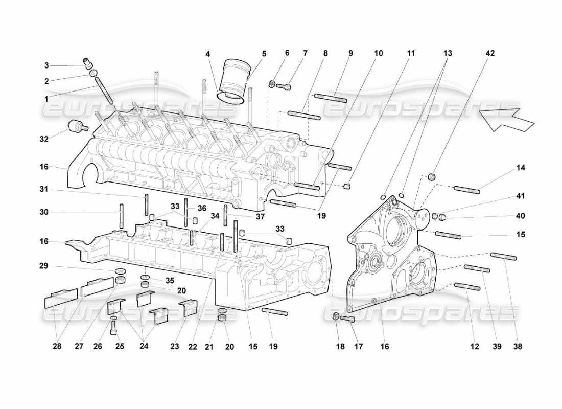 lamborghini murcielago lp670 crankcase and lower mount parts diagram