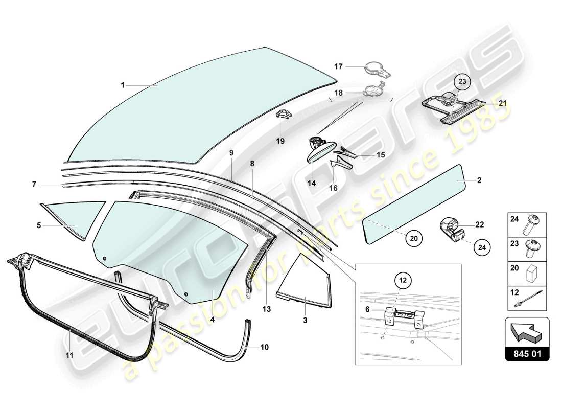 lamborghini lp700-4 coupe (2014) window glasses part diagram