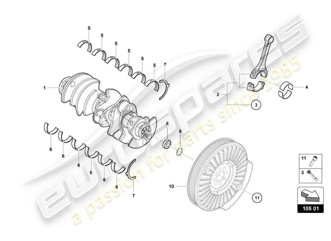 lamborghini evo spyder 2wd (2020) crankshaft with bearings part diagram