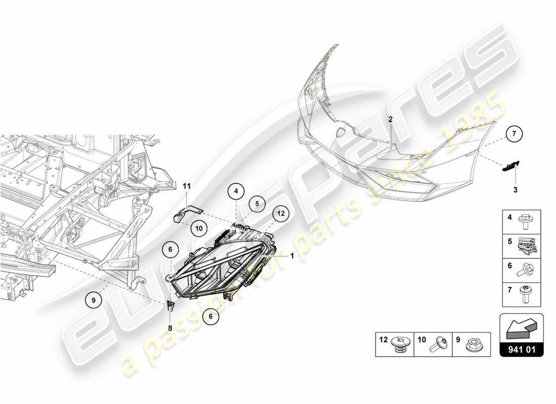 lamborghini performante coupe (2019) led headlight front part diagram