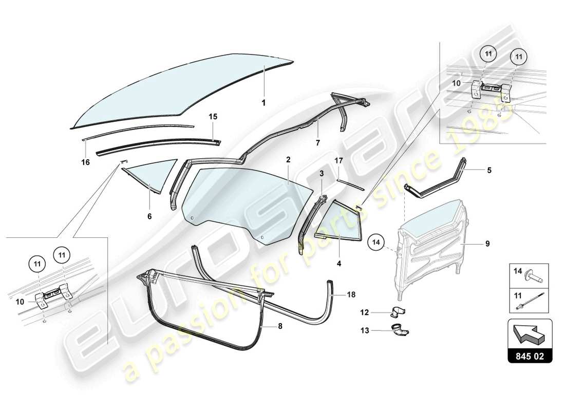 lamborghini lp700-4 roadster (2017) window glasses part diagram