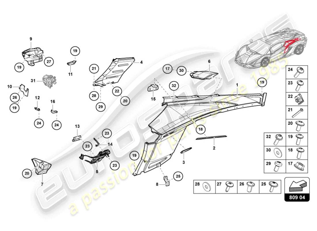 lamborghini sian (2021) side trim panels part diagram