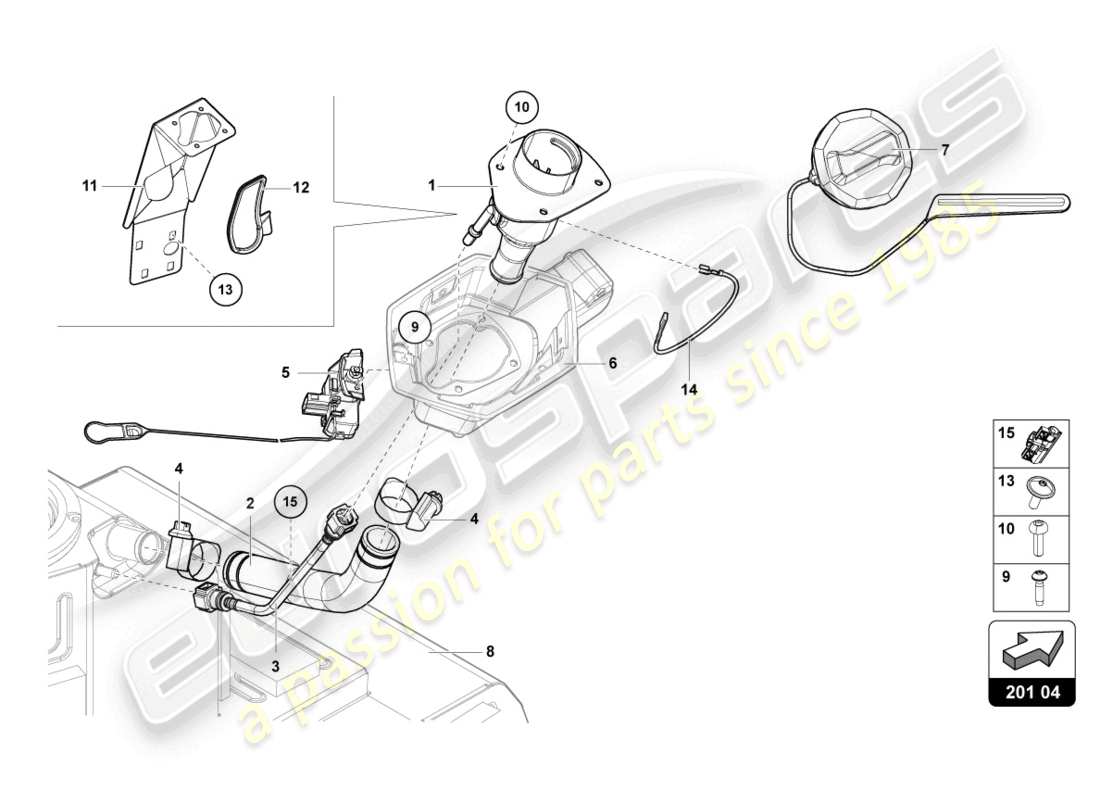 lamborghini lp770-4 svj roadster (2019) fuel filler neck with restric part diagram